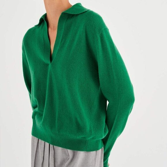 Oroton Tennis Green Relaxed Wool Knit Collared Polo Sweater Top Size S NWT - Picture 2 of 6